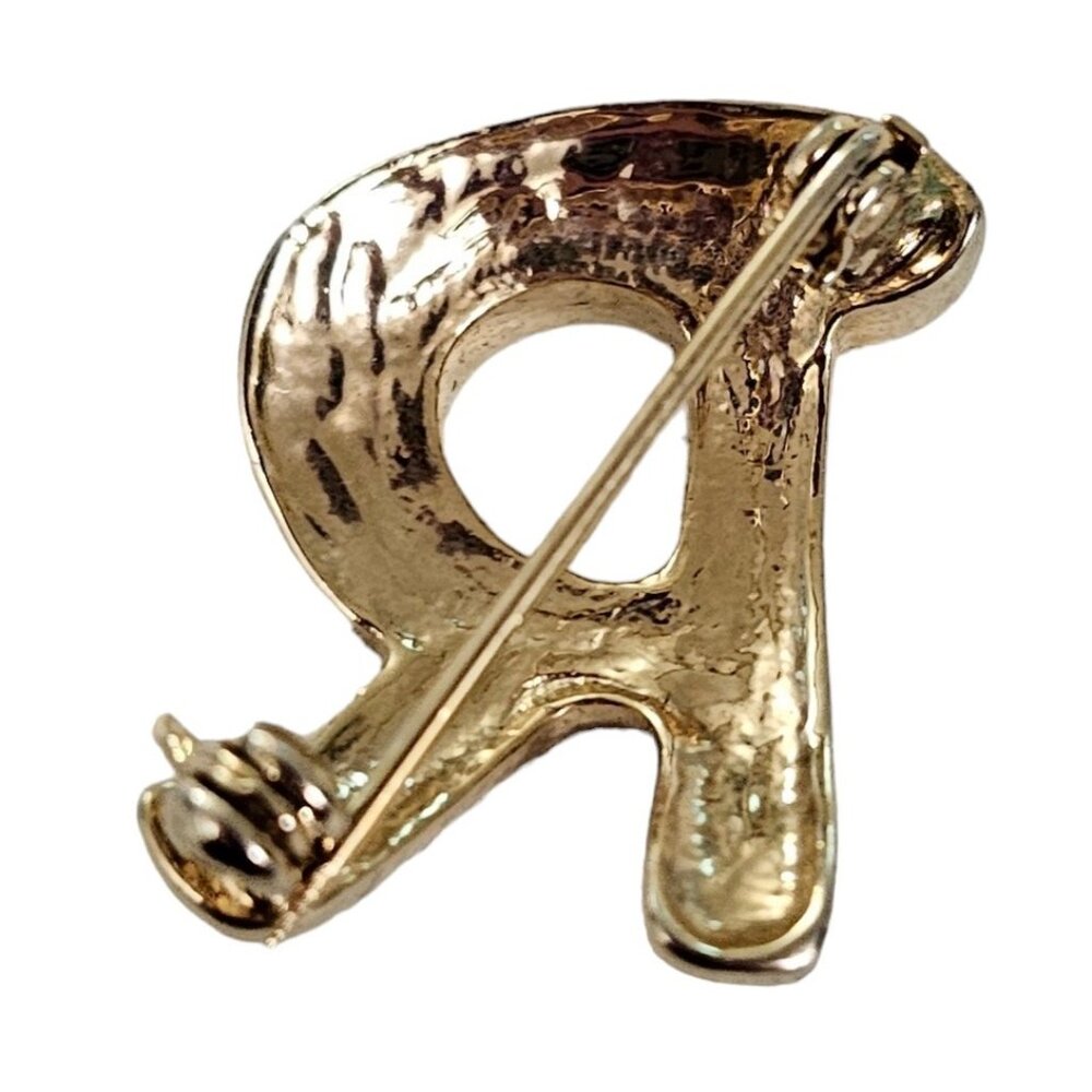 Gold Tone Clear Rhinestone Letter R Brooch Pin L141 - Picture 5 of 8